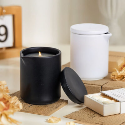 ceramic cylinder candle jar with spout