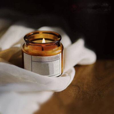 Clear amber cylinder glass candle jar