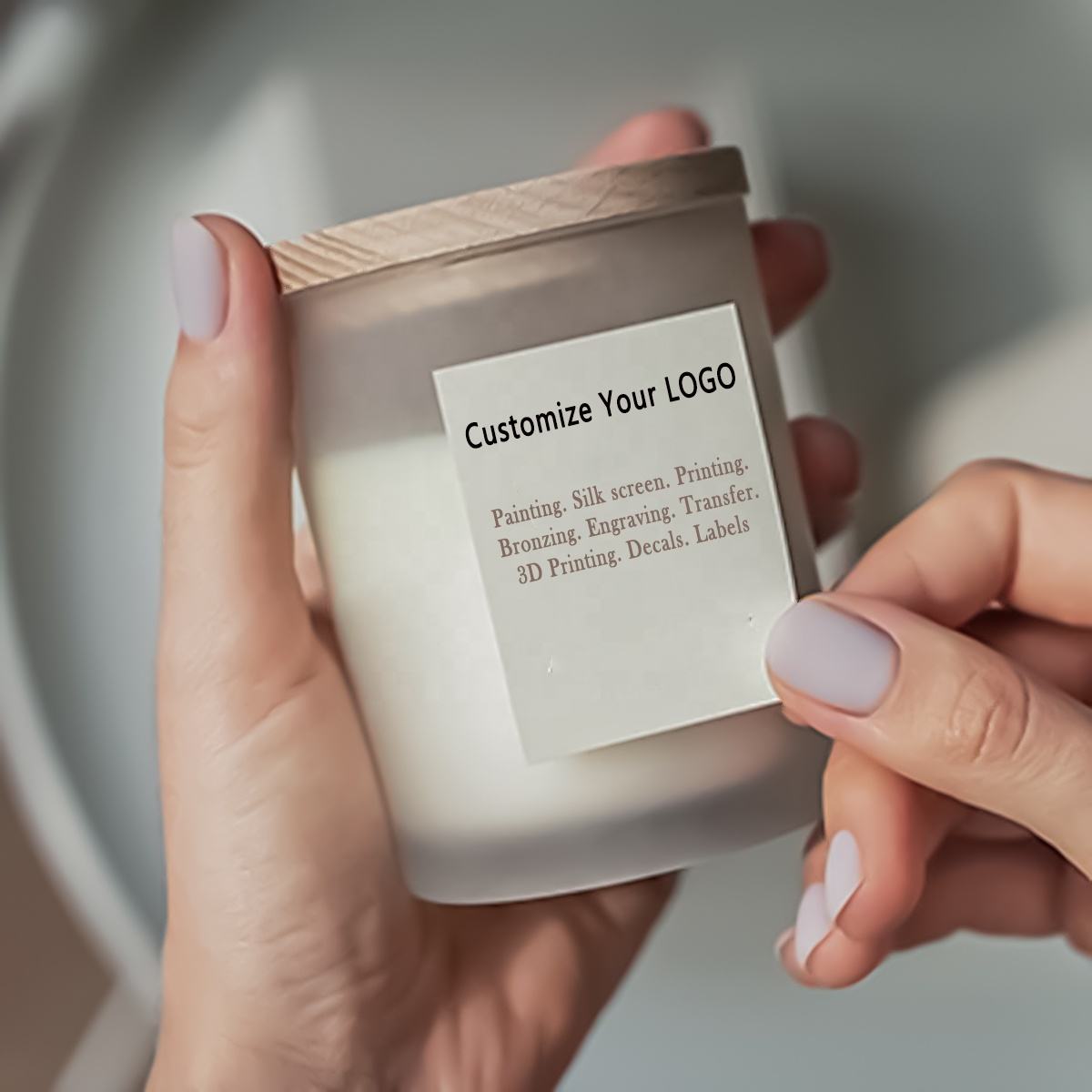 Luxury Frosted Glass Candle Jar with Pine Wooden Lid Factory (1) candle jar with pine wooden lid