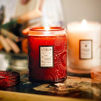 Multi-color embossed glass candle jar