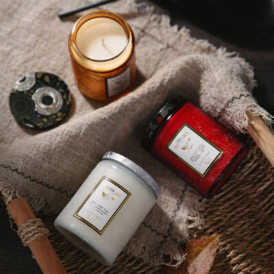 Multi-color embossed glass candle jar