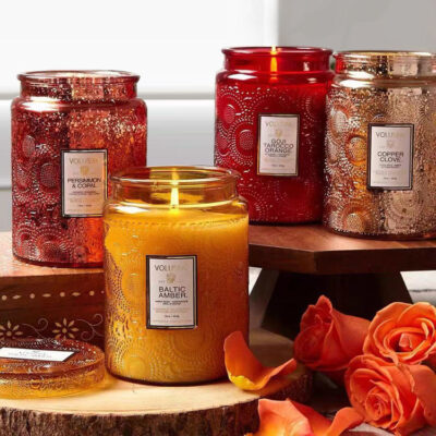 Multi-color embossed glass candle jar