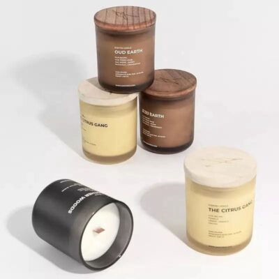 Nordic glass candle jar with bamboo lid