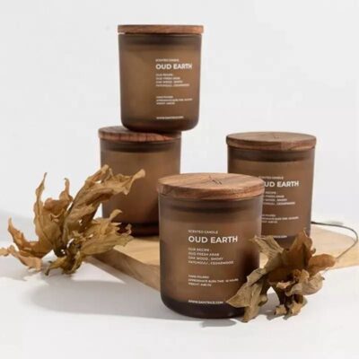 Nordic glass candle jar with bamboo lid