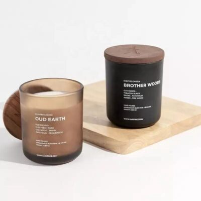 Nordic glass candle jar with bamboo lid