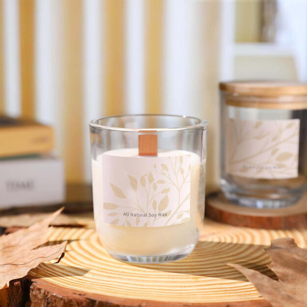 Bulk 10oz Empty Clear Glass Candle Jars with Wooden Lids (4) Bulk 10oz clear glass candle jars