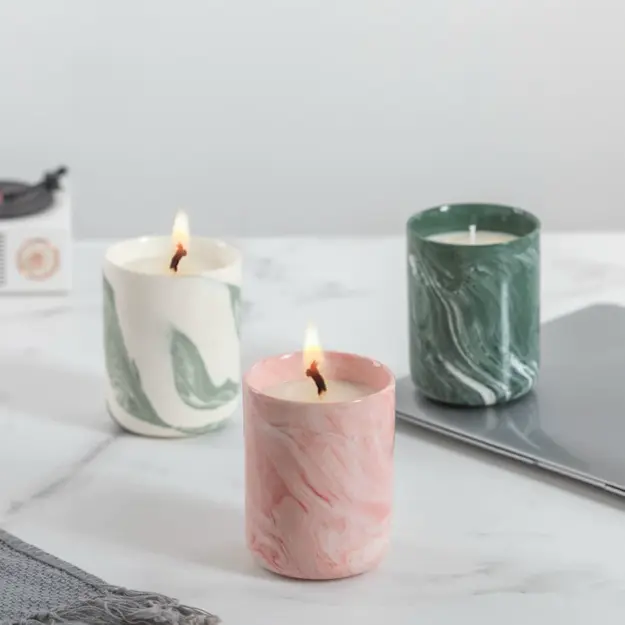 Wholesale Modern Pink Marble Ceramic Candle Jars and Cups (6) marble ceramic candle jars